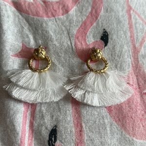 White fan tassel earrings